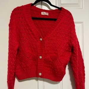 Elegant Red Knit Cardigan